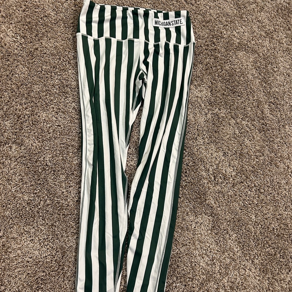 Michigan state striped leggings
